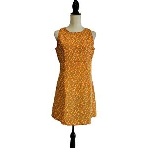 Vintage 90s Retro Vibrant Orange Floral Mini Dress Size L Dopamine Whimsy Artsy